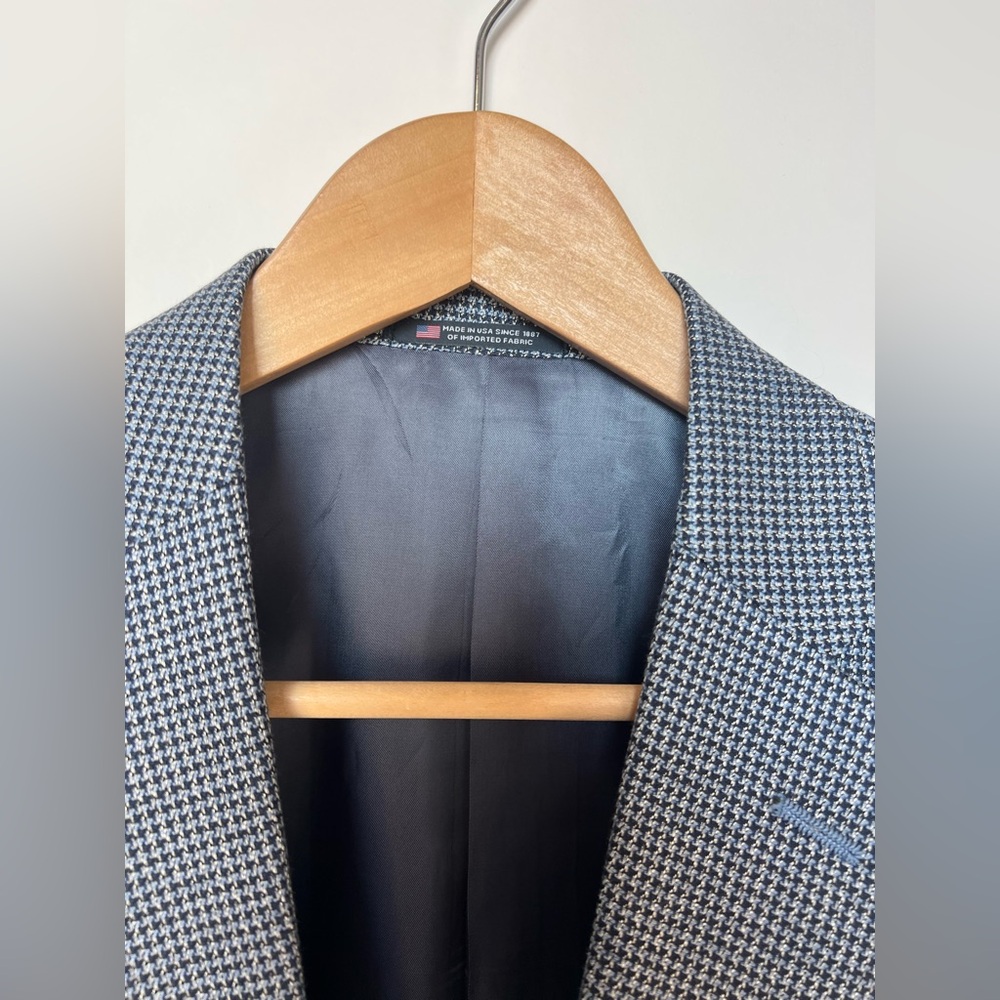 Vtg Hart‎ Schaffner Marx Men’s Blazer 40R – Blue Micro-Houndstooth, Made in USA - Picture 3 of 14